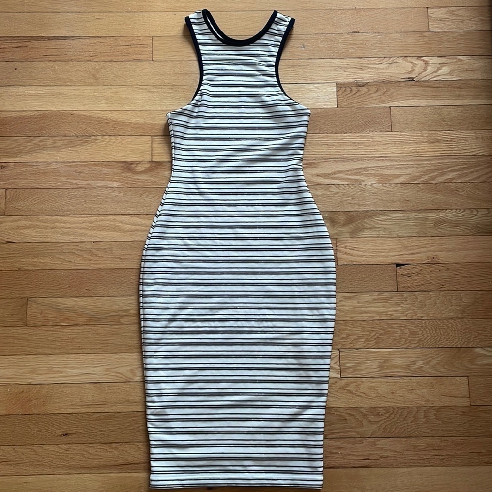Bec & Bridge Australian White Black Striped Bodycon MIDI Dress - size 2